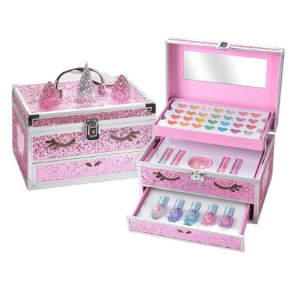 Maletin maquillaje unicornio purpurina fucsia