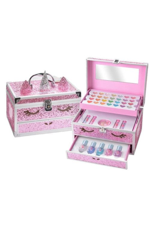 Maletin maquillaje unicornio purpurina fucsia