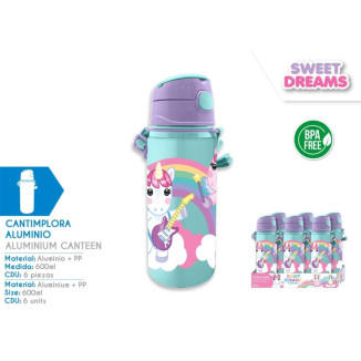 Botella 600ml correa UNICORNIO