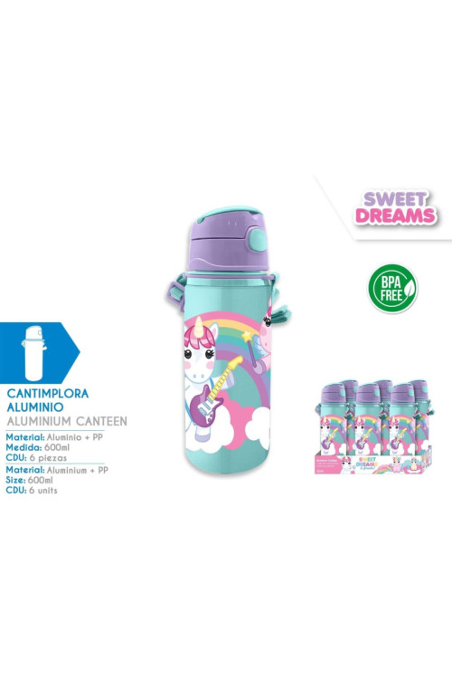 Botella 600ml correa UNICORNIO