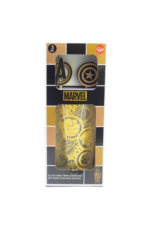 Set vaso pajitas 480ml MARVEL