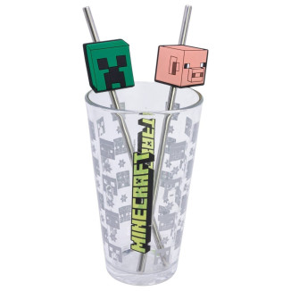 Set vaso pajitas 480ml MINECRAFT