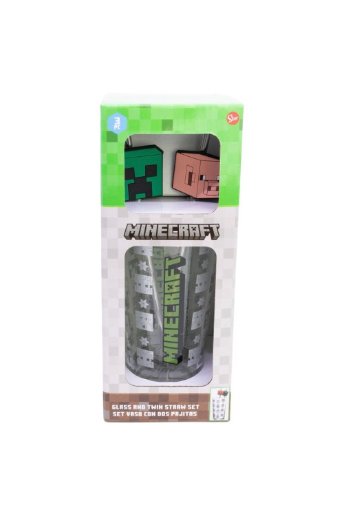 Set vaso pajitas 480ml MINECRAFT